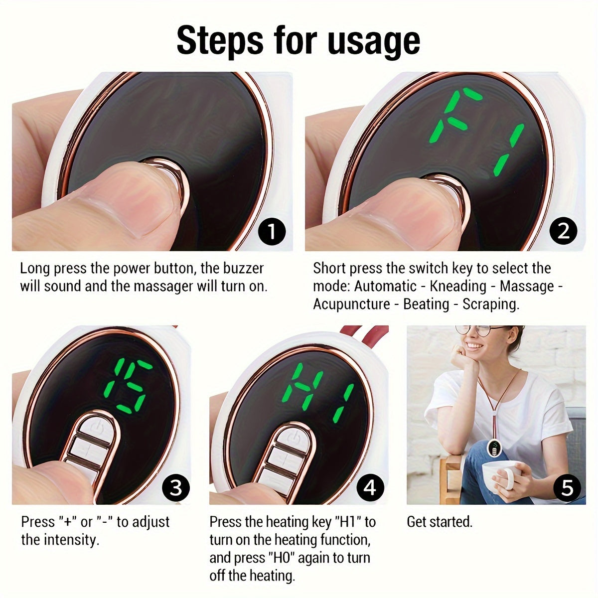 USB Rechargeable Neck & Shoulder Massager with Heat(White)-4