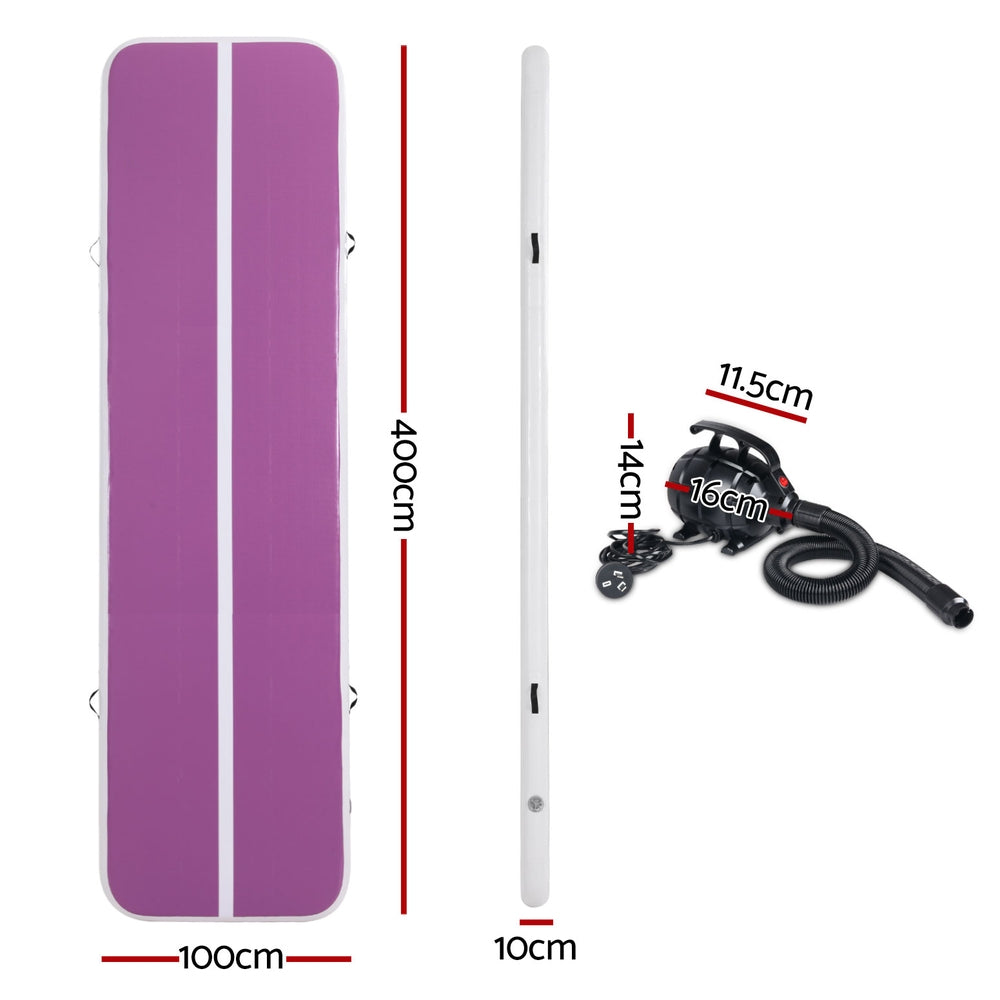 NNEDSZ Everfit 4M Air Track Gymnastics Tumbling Exercise Yoga Mat W/ Pump Inflatable Purple-1