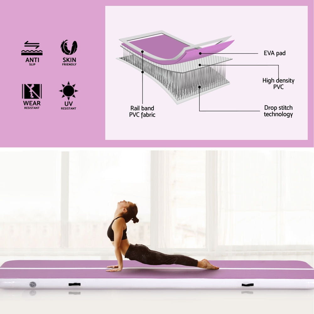 NNEDSZ Everfit 4M Air Track Gymnastics Tumbling Exercise Yoga Mat W/ Pump Inflatable Purple-3