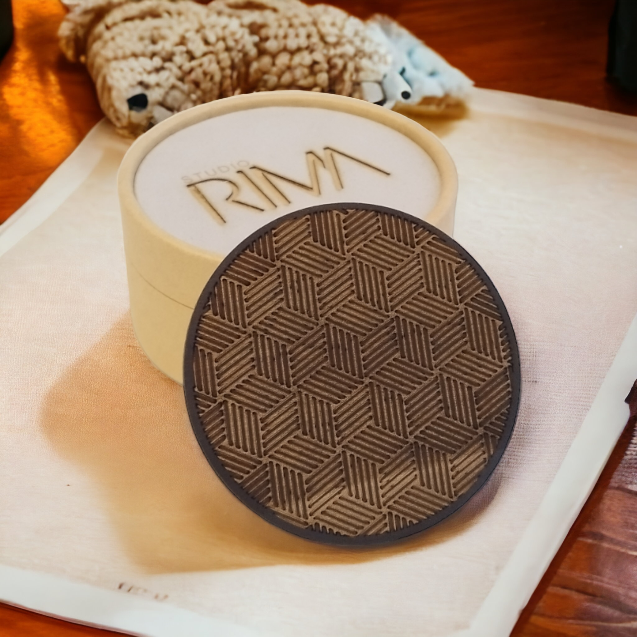 Set of 4 Black Geometric Wooden Coasters