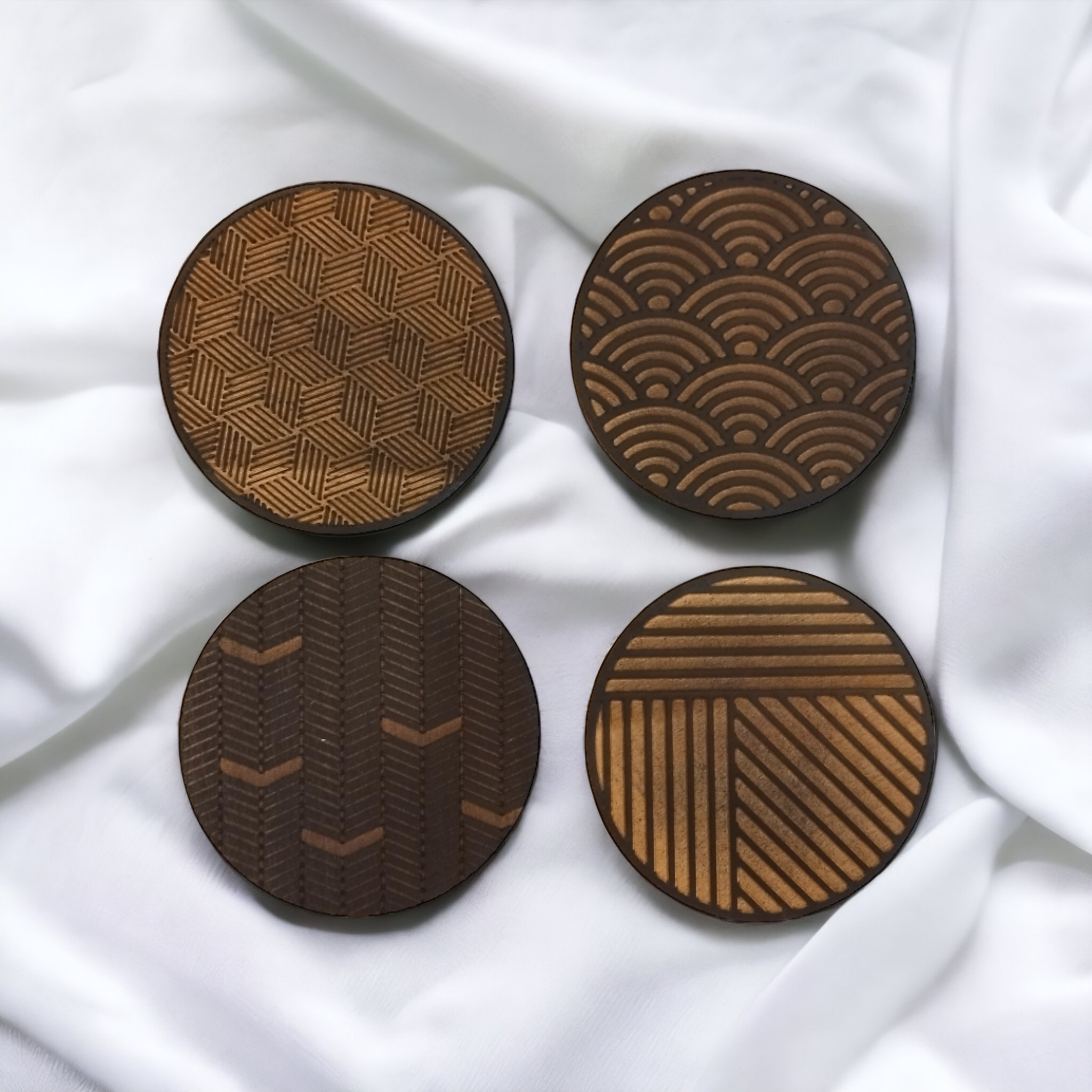 Set of 4 Black Geometric Wooden Coasters