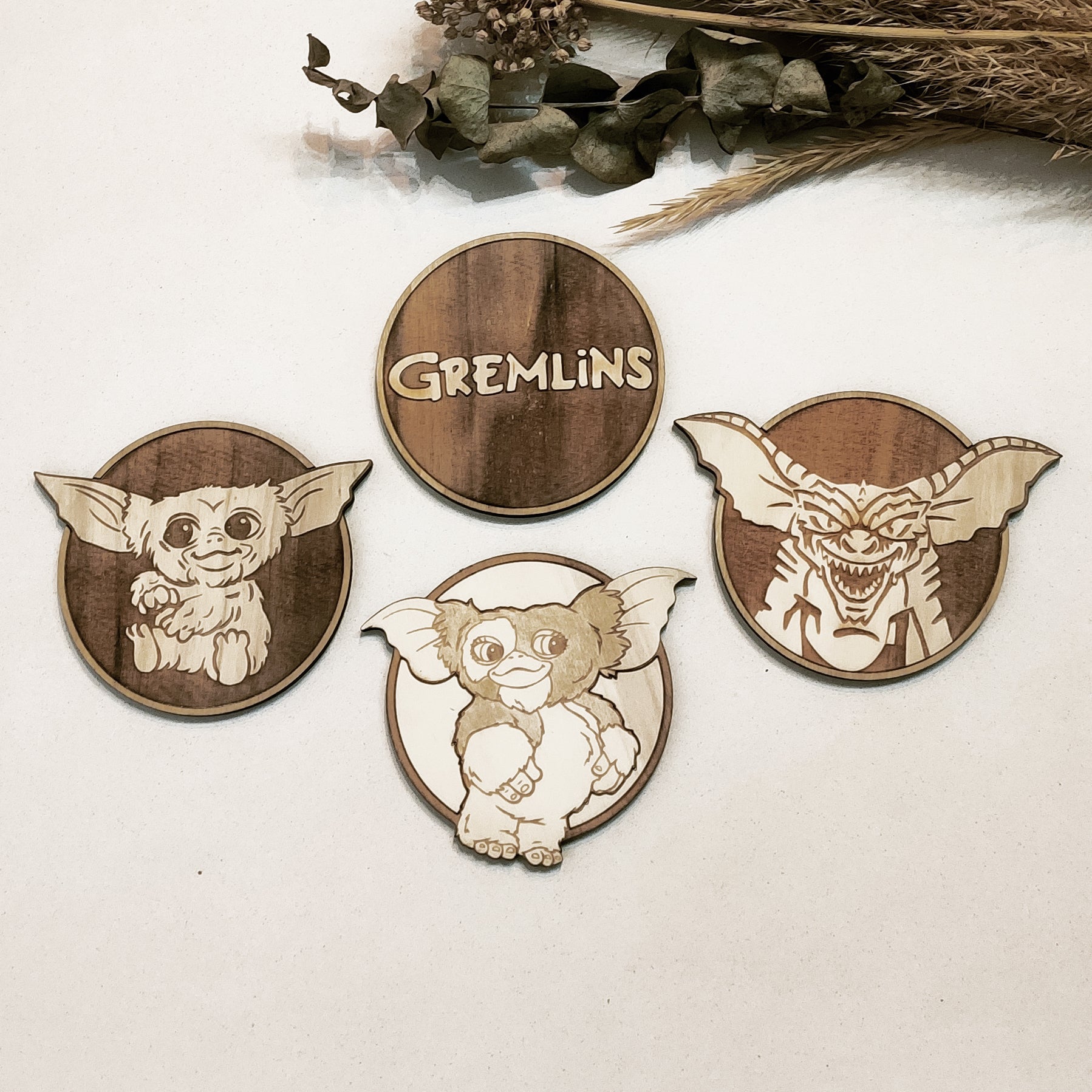 Set of 4 Gremlins Wooden Coasters