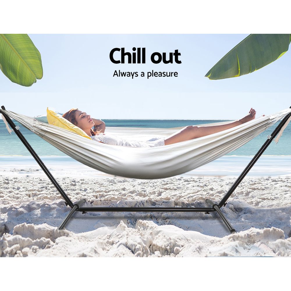NNEDSZ Camping Hammock With Stand Cotton Rope Lounge Hammocks Outdoor Swing Bed-3