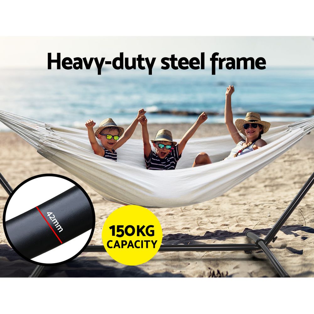 NNEDSZ Camping Hammock With Stand Cotton Rope Lounge Hammocks Outdoor Swing Bed-4