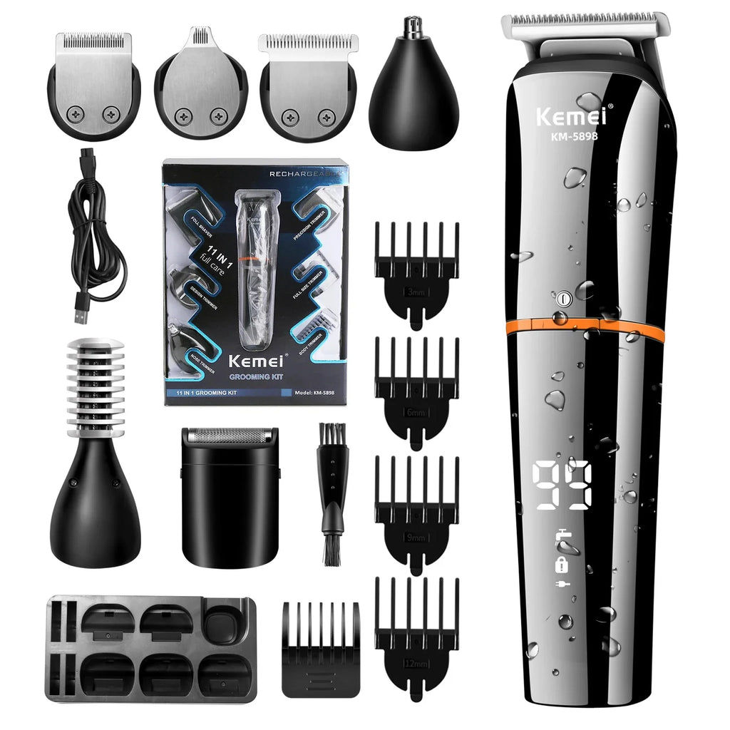 NNEOBA Waterproof 11-in-1 Men's Grooming Kit Cordless Rechargeable Trimmer Black-0