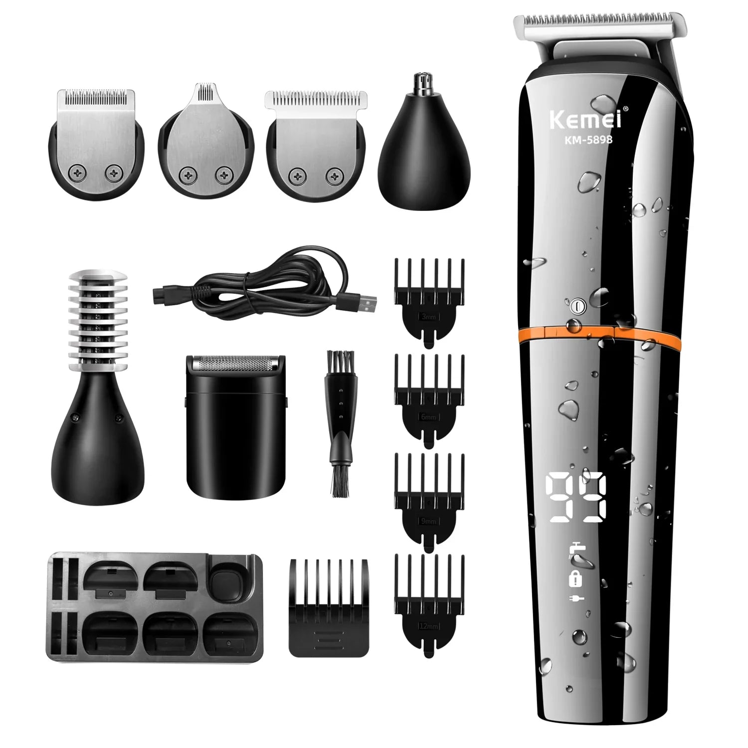 NNEOBA Waterproof 11-in-1 Men's Grooming Kit Cordless Rechargeable Trimmer Black-1