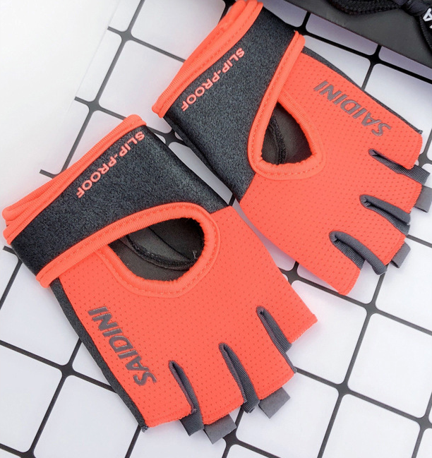 NNEDSZ L Orange 2-PCS Women's Half-Finger Fitness Gloves - Anti-Slip Breathable Gloves for Yoga, Spin Bike, and Weight Training-0