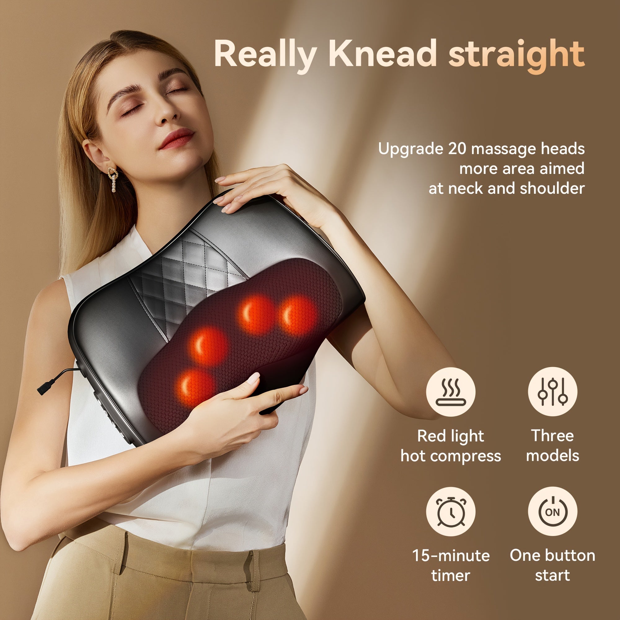 NNETM Cordless 3D Kneading Massage Pillow with Heat(Black)-4