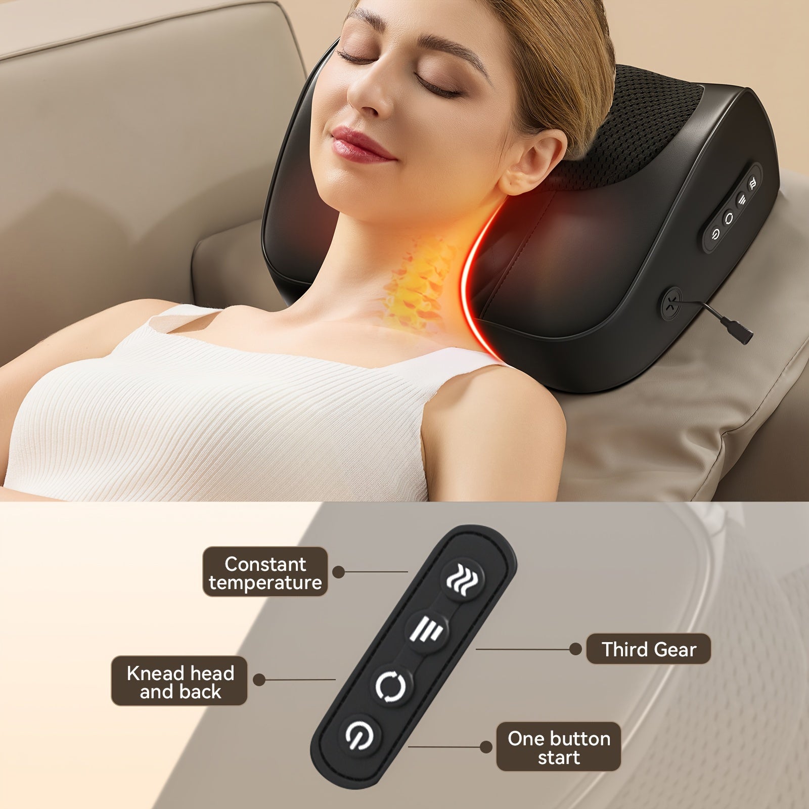 NNETM Cordless 3D Kneading Massage Pillow with Heat(Black)-2