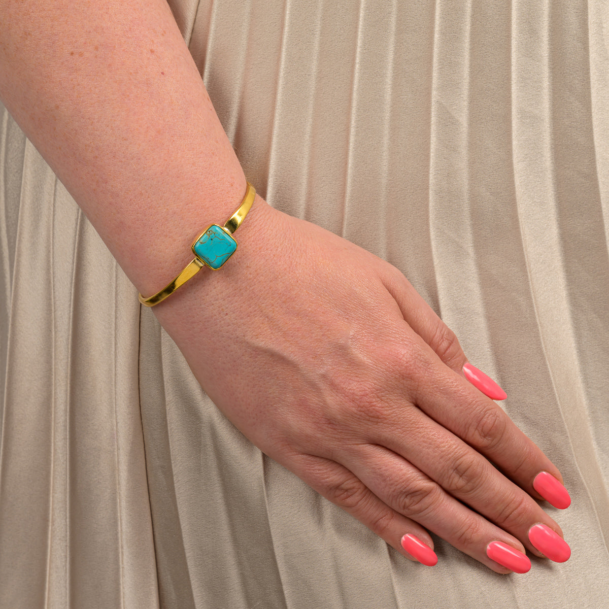 Amani Recycled Brass & Turquoise Stone Bangle-0